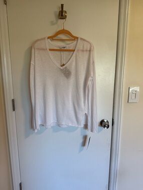 Project Social T White V-Neck Lightweight Long Sleeve Top